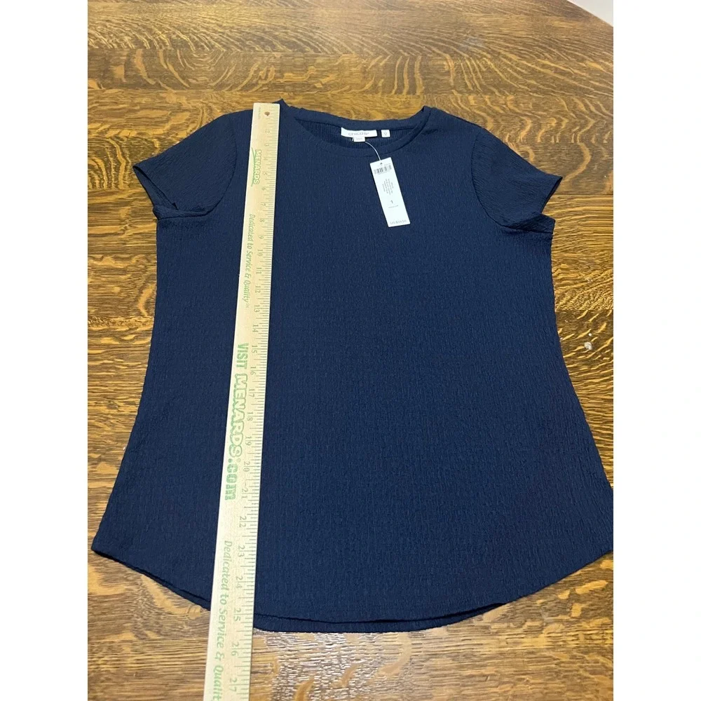 Chico's Textured Cap Sleeve Tee Women 1 M Passport Blue Crew Neck Knit Top